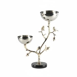 <b>Bird</b> Branch Decorative Metal Serving Bowl <b>Stand</b> Silver Gold Finish Fruit Dry Fruit Snack Bowl for Home Decor - Product Image 1