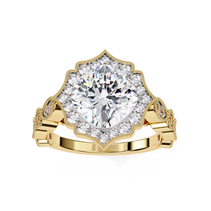 Anillo de Compromiso de Diseño en Oro Amarillo de 14K con Corte Cojín de 2 Quilates y Halo, Diamante Cultivado en Laboratorio con Certificación IGI, Regalos de Aniversario y Boda - Product Image 1