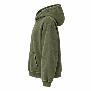 Men's <b>Oversized</b> Acid Wash Hoodie <b>Vintage</b> Solid Olive Green Pullover <b>Sweatshirt</b> with Pocket - Product Image 4