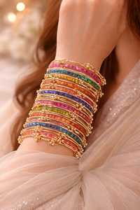 Bracelets en verre traditionnels du Cachemire, multicolores, plaqués or, ensemble de bijoux de mariage, couleurs personnalisées disponibles - Product Image 6