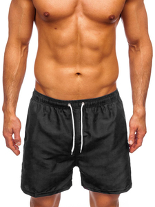 Men's Solid <b>Black</b> Drawstring Swim Shorts Quick Dry Mid Waist Casual Beach Shorts Polyester Short Shorts - Product Image 5