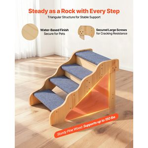 4 Step Wood Pet Stairs with 150lbs Load Capacity Non-Slip Surface Stable Design for Cats <b>Dogs</b> to Reach High <b>Beds</b> <b>Sofas</b> Cars - Product Image 3