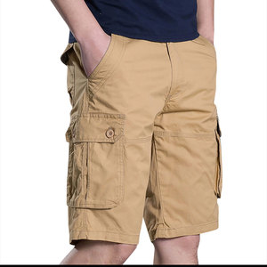 Men's Khaki Cargo Shorts Mid Waist Button Fly Solid Color Casual Bermuda Style With Multiple Pockets Canvas Fabric - Product Image 3