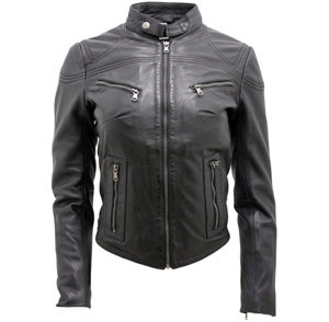 Chaqueta de Motocicleta de Cuero Genuino para Mujer, Manga Larga, Cuello Alto, Cierre de Cremallera, Estilo Motero, para Otoño - Product Image 5