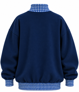 Sweat-shirt surdimensionné à col montant pour femme, patchwork personnalisé à carreaux vichy, streetwear décontracté d'hiver - Product Image 4