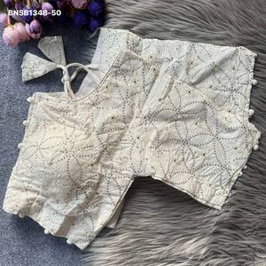 Magnifique collection de blouses prêtes-à-porter en coton cambric brodé de fils et de paillettes, rembourrées, fournisseur de Surat - Product Image 2