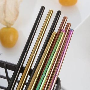 Juego de palillos de acero inoxidable, 1 par, reutilizables, antideslizantes, diseño recto, modernos, de alto brillo, portátiles, ecológicos, de calidad alimentaria - Product Image 4