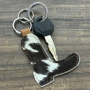 Factory Wholesale Fashion Hair On Cowhide <b>Leather</b> Boot Shape <b>Keychain</b> Genuine <b>Leather</b> Car Durable Key Fob Unisex Gift Accessory - Product Image 5