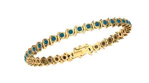 Bracelet tennis classique pour femme en or jaune 14 carats avec saphirs et diamants naturels, pierres précieuses rondes, sertissage simple, design de joaillerie fine - Product Image 3