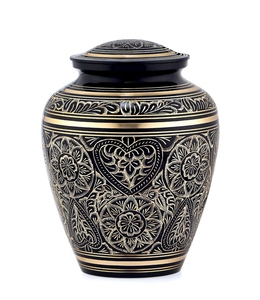 Urne funéraire décorative en laiton noir et or de qualité supérieure, gravée, pour adultes - Product Image 2