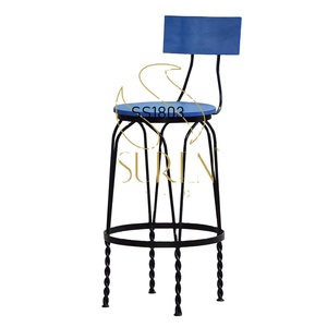Marco de Metal curvado para silla de Bar, asiento trasero de madera sólida, acabado de sombra azul, diseño de muebles para Pub y Club - Product Image 1