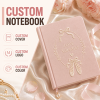 LABON Journal de bien-être Balletcore avec nœud perlé, couverture en toile brodée de motifs de pointes de danse, carnet de notes en velours pour fille