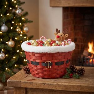 Christmas <b>Bamboo</b> Woven Eco-Friendly Storage Basket Holiday Organizer Portable Bin for Living Room Dining <b>Table</b> Home Decor - Product Image 3
