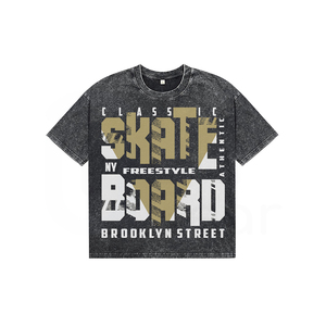 T-shirt classique en coton à manches courtes et col rond pour homme, style urbain Brooklyn, coupe régulière, motif imprimé lettres - Product Image 1