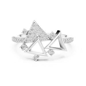 Bague de fiançailles en moissanite à coupe ronde géométrique triangulaire, bijoux fins pour mariage, bague de soirée pour femme, design unique - Product Image 1