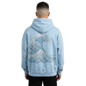 Sweat à capuche en tissu French Terry bleu ciel, style cursive, délavé à l'acide, coupe minimaliste, épaules tombantes - Product Image 3