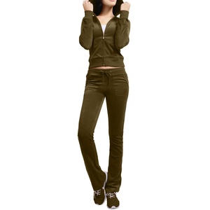 Conjunto Deportivo con Capucha para Mujer, Color Verde Oliva, Pantalones Largos de Color Sólido, Casuales, con Bolsillos Laterales, Transpirables, para Otoño - Product Image 3