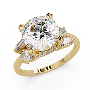 Hermoso Anillo de Compromiso con Halo Oculto, Corte Redondo, Diamante Cultivado en Laboratorio, Certificado IGI, con Acentos de Pera y Baguette, Anillos de Boda - Product Image 2
