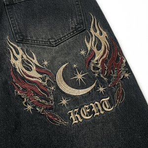 กางเกงยีนส์เดนิมทรงหลวมสไตล์วินเทจสำหรับผู้ชาย น้ำหนัก 13 ออนซ์ ผ้ายีนส์ฟอกสีแบบ Stone Washed  ปักลาย สตรีทแวร์ ทรงหลวม ใส่สบาย สำหรับฤดูใบไม้ผลิ รับผลิตแบบ OEM ODM - Product Image 4