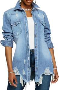 Top Quality LongDenim <b>Jacket</b> for Women Long Sleeve Classic Distressed <b>Trucker</b> Jean <b>Jackets</b> Low Price Women Denim <b>Jacket</b> - Product Image 5