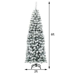 Albero di Natale Artificiale Effetto Neve a Forma di Matita 180 cm Non Illuminato con 500 Punte di Rami per Decorazioni Interne - Product Image 2
