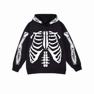 DISCOVER-IMPEX Sudadera con capucha de felpa de algodón premium con estampado de esqueleto – Sudadera oversize estilo streetwear con estampado de tórax - Product Image 1