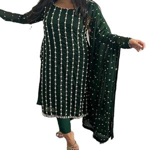 <b>Eid</b> Party Wear <b>Pakistani</b> Grey Color Embroidered 3 Piece Fox Georgette <b>Pakistani</b> <b>Dress</b> for Women - Product Image 1