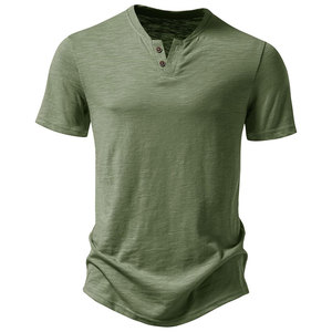 T-shirt Henley personnalisé pour homme, manches courtes, coton respirant, fabrication sous marque privée, faible MOQ, livraison directe d'usine dans le monde entier - Product Image 3