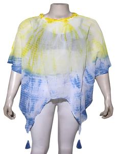 เสื้อฤดูร้อนสไตล์โบฮีเมียนทำด้วยมือสำหรับเด็กผู้หญิงเสื้อตัวสั้นมัดย้อมผ้าเรยอน100% พร้อมพู่ลายทางเสื้อเดรสตัวบน - Product Image 2