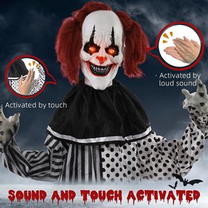 Clown Animatronico Biondo a Grandezza Naturale per Halloween con Movimento, Suono e Occhi Luminosi - Product Image 6