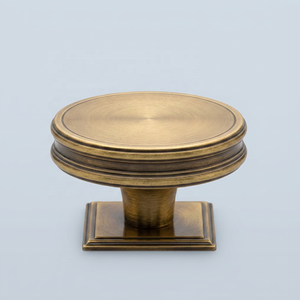 Classic Brass Round Cabinet Knob with Square Backplate <b>Antique</b> Matte Finished Durable Furniture Handle for Kitchen Drawer Door - Product Image 1