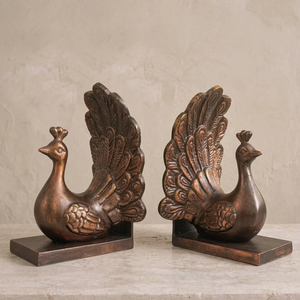 Porte-livres décoratifs en métal de style paon de luxe, paire de supports de livres vintage et robustes pour la maison, le bureau et la bibliothèque - Product Image 2