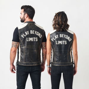Unisex Classic <b>Leather</b> Motorcycle Vest Flame-Retardant Breathable <b>Sleeveless</b> Biker Riding <b>Jacket</b> - Product Image 5
