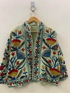 Unique Suzani Embroidered Jacket <b>Vintage</b> Uzbek Textile Handmade TNT Short <b>Coat</b> Ethnic Boho Festival Outerwear Gift for Her - Product Image 4