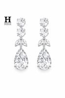 Parure de bijoux de mariage personnalisée en or blanc 18 carats avec diamant de laboratoire taille poire, collier ras-du-cou à franges et collier chandelier halo