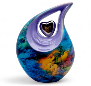 Urnas de Cremación para Adultos con Forma de Lágrima y Corazón, Acabado Colorido Antiguo, para Cenizas Funerarias, Metal, Latón/Aluminio - Product Image 1