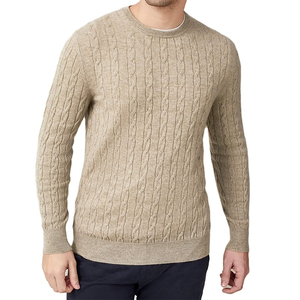 Herren Beige 100% Wolle Gestrickter Pullover Langarm Einfarbig Winterbekleidung - Product Image 1