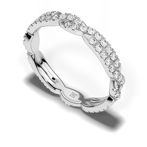 Bague de mariage incurvée en or blanc massif 14 carats avec diamants naturels, bague éternité empilable en chevron avec diamants ronds brillants pour femme - Product Image 1
