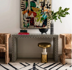 Console de salon en marbre noir et blanc avec incrustations osseuses et poignées circulaires en laiton, disponible à prix de gros - Product Image 6
