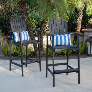 Set of 2 Dark Gray Outdoor Acacia <b>Wood</b> Adirondack <b>Barstools</b> - Product Image 4