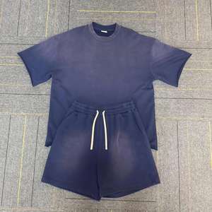 Conjuntos de Camiseta y Pantalones Cortos de Algodón Grueso Antiarrugas con Bordado Sólido de 260 g/m² para Hombre - Product Image 1