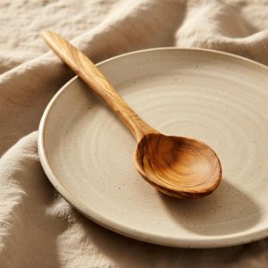 Juego de espátulas y cucharas de madera clásicas con mango largo, pulido espejo, ecológicas, aptas para lavavajillas, grandes, antiadherentes, para cocinar, mezclar y servir. - Product Image 1