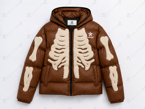 Chaqueta Acolchada Personalizada Marrón para Hombre/Mujer, Chaqueta de Plumón con Capucha para Invierno, con Estampado de Huesos de Esqueleto en 3D, Ropa de Calle Moderna - Product Image 3