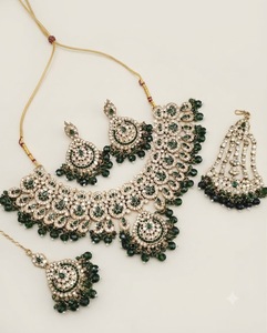 Crystal Beaded Pear Cut Gemstone Studded <b>Necklace</b> With <b>Earrings</b> Mang Tika <b>And</b> Pasa <b>Bridal</b> Jewellery <b>Set</b> For Wedding Manufacturer - Product Image 1