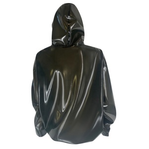 Haut court à manches longues en latex métallisé brillant pour filles, style clubwear, pull court sexy, sweat à capuche brillant avec ceinture, sweat à capuche en latex - Product Image 4