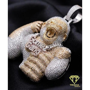 Pendentif Personnage Animal Sertie de Diamants Ronds de Laboratoire en Argent Sterling 925 – Collier Hip Hop de Luxe - Product Image 4