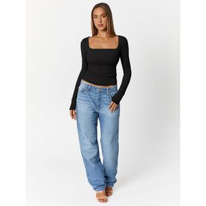 FOXA 2025 Queen Womens Crop Slim Fit Camisetas básicas Manga larga Cuello cuadrado Casual Layer Tops - Product Image 4