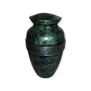 Emerald Green Marble Style Cremation <b>Urn</b> with Floral Engraved Band for Nature Inspired Memorial - Product Image 1