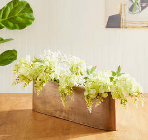 Vase à plantes allongé en aluminium doré antique fait main, bac rectangulaire avec fleurs en laiton brossé à des fins décoratives - Product Image 3