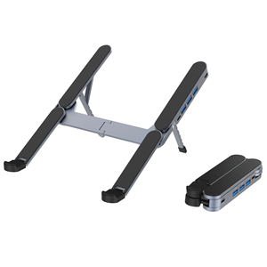 Support pliable réglable pour tablette PC, support métallique pour ordinateur portable, support de visualisation antidérapant pour bureau et voyage avec hub USB de charge - Product Image 4